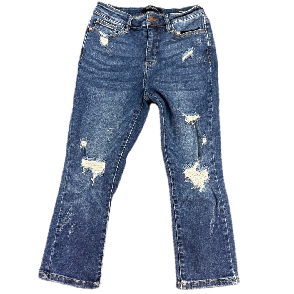 Judy Blue Capri Fit Jeans Womens 3/26 Blue Distressed High Rise JB88211